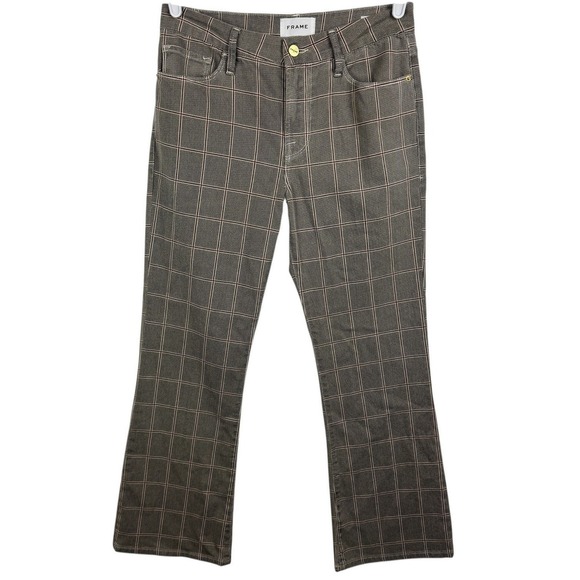 FRAME Women's Le Crop Mini Boot Pants Window Pane Plaid Gray Jeans Size 27 - Picture 1 of 8
